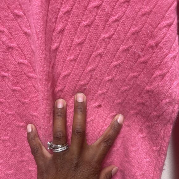 LILLY PULITZER Pink Katherine Cable Knit V-Neck SWEATER Women Large 100 Cashmere - Picture 3 of 9